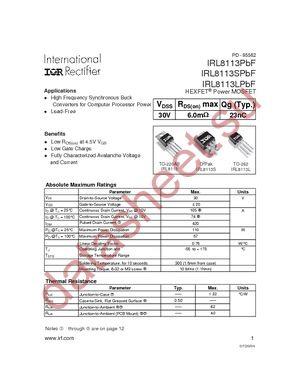 IRL8113PBF datasheet  